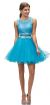 Embroidered Lace Top Baby Doll Short Homecoming Party Dress in Aqua